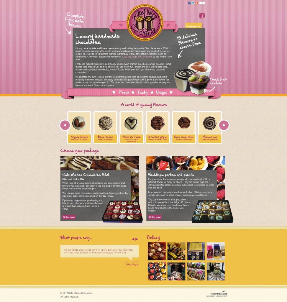 Kate makes chocolates web design by Bridget Designs